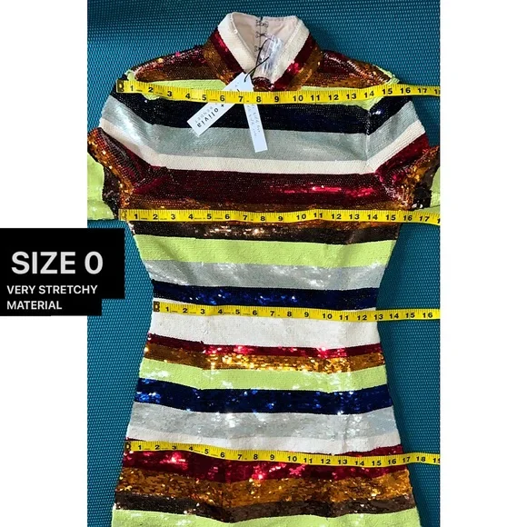 Alice + Olivia Mailynn Sequin Striped Multicolored Mini Dress - Picture 9 of 16
